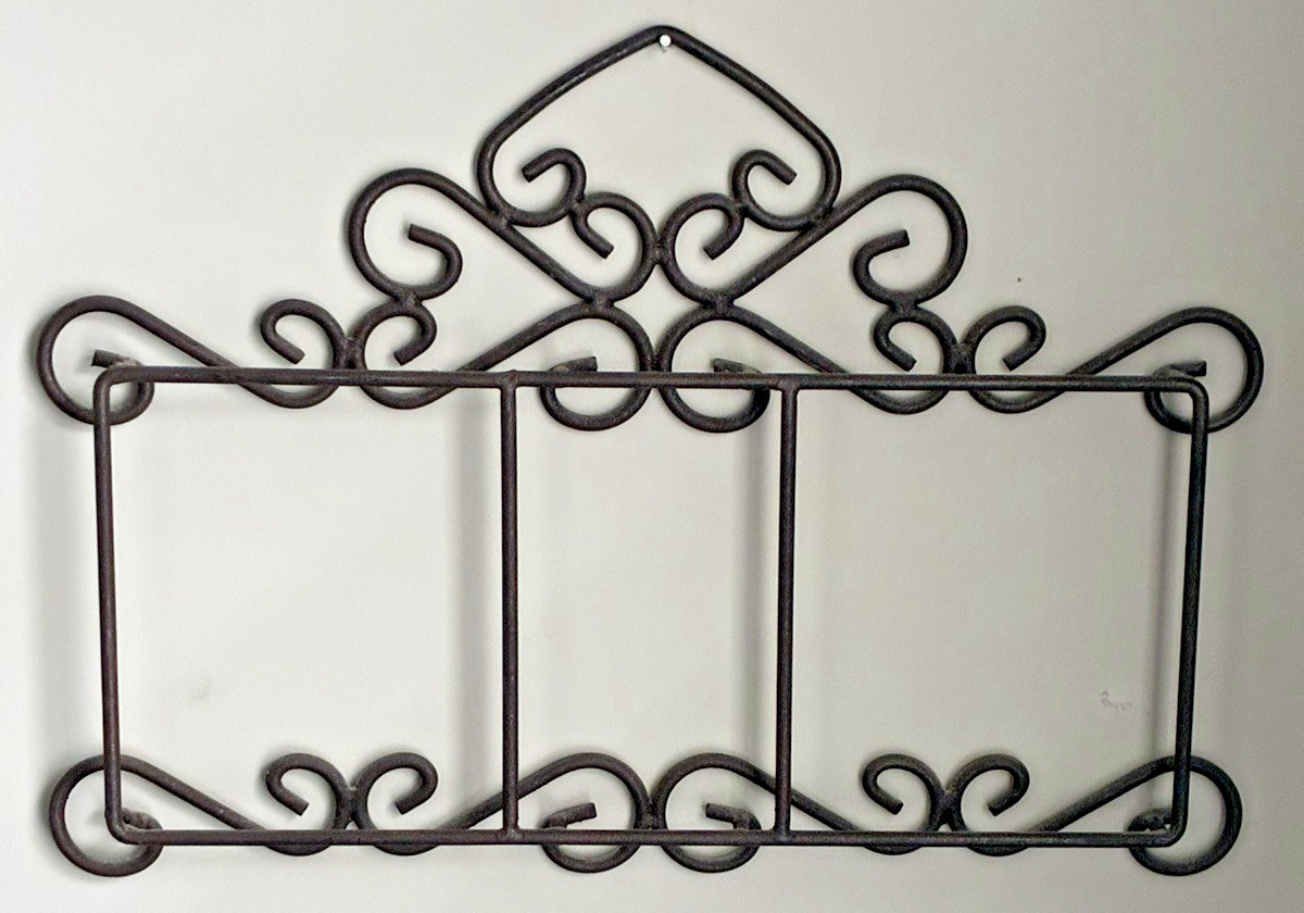 Wrought Iron Scrollwork Rack Frame Hanging Display Decor Salvage Brown 19" X 14" gallery