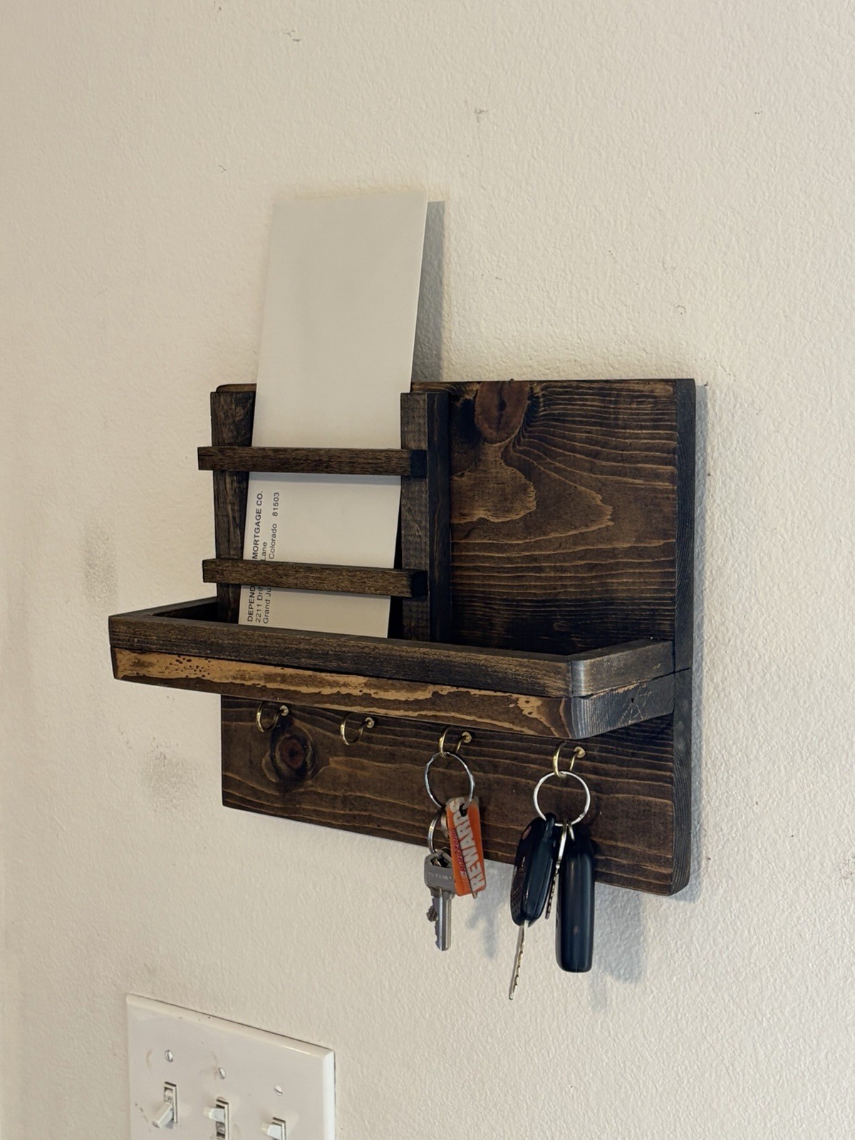 Rustic Key Holder for Wall Farmhouse Shelf with 4 Hooks Key Racks Mail Organizer gallery