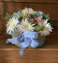 Artificial Daisy & Hydrangea Arrangement in Blue Basket, Floral
