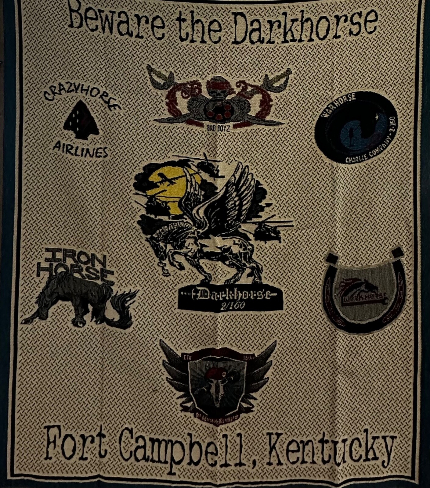 Tapestry throw blanket Beware the Darkhorse Fort Campbell Kentucky 59 x 49 in. gallery