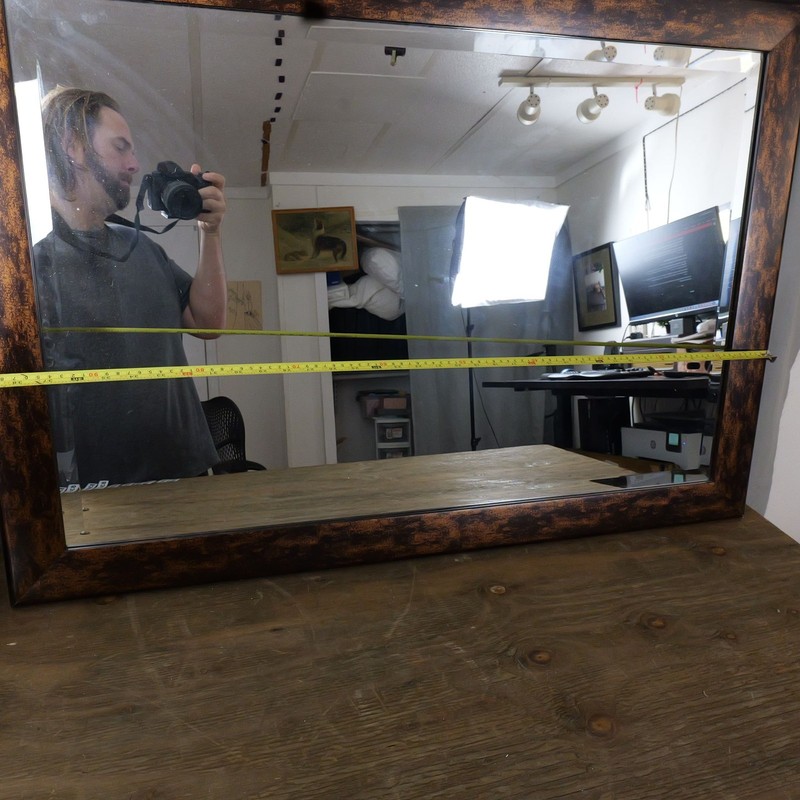 Large Rectangular Wall Mirror Brown Copper Mottled Frame Beveled Glass with Wire gallery