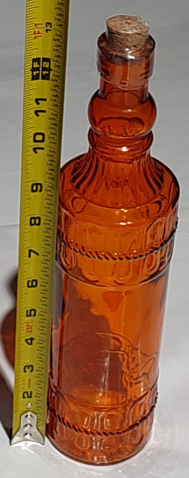 Holiday Round Orange Raised Rope Design Glass Decorating Bottle 12”H W Cork-NEW gallery
