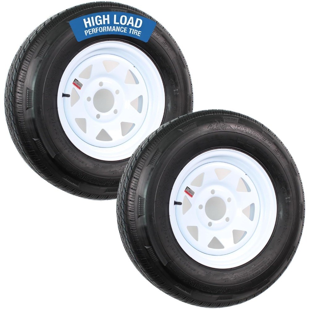 2-Pack Radial Trailer Tire Rim ST205/75R14 14 Inch Load Range D 5 Lug White gallery