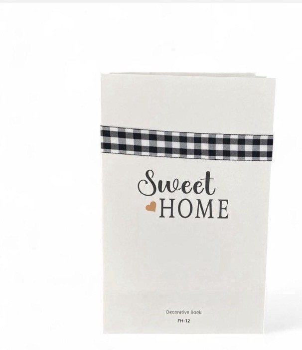 Decorative Book Stack "Welcome Home" "Sweet Home" White/Black Gingham FH-12 gallery