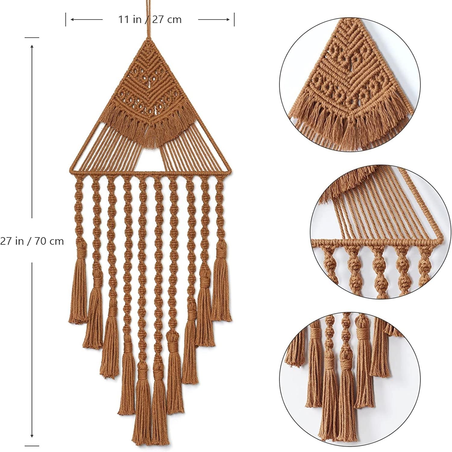 Cotton Handmade Macrame Boho Wall Hanging Dream Catcher Triangle Tassel (Brown) gallery