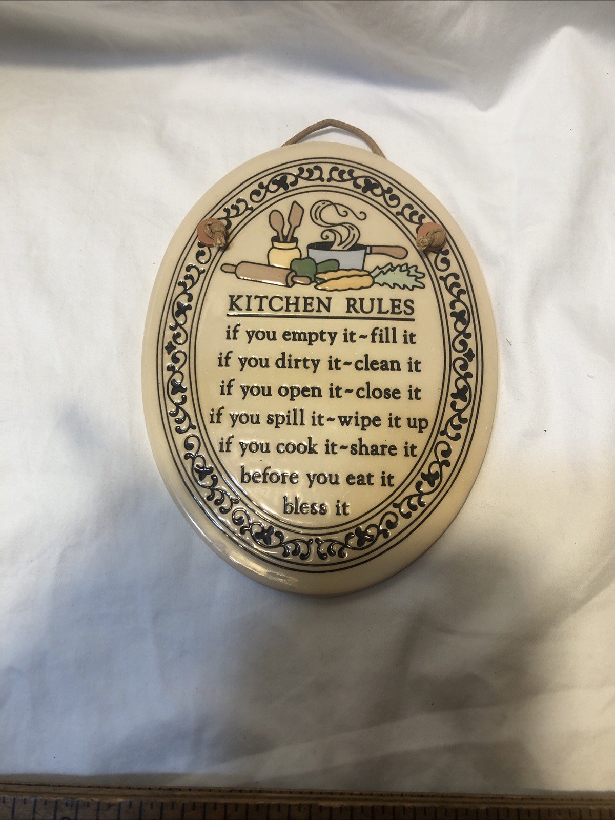 Trinity Pottery Plaque “House Rules” with Hanger 7" GUC gallery