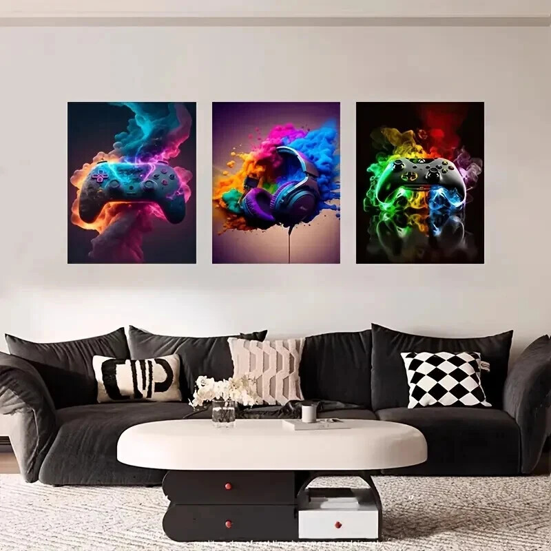 3pcs Video Game Controller Metal Print Ready to Hang Art gallery