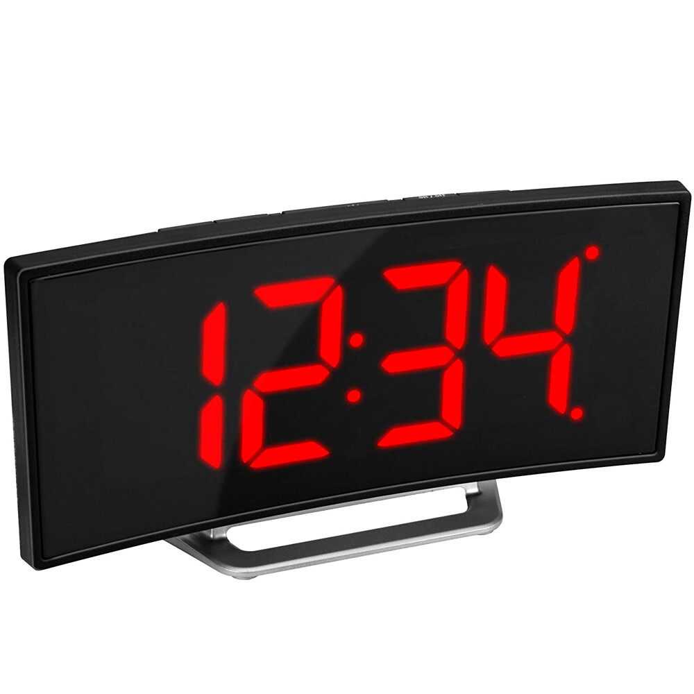 Digital Curved Screen Mirror Clock LED Display Temperature Snooze Table Alarm gallery
