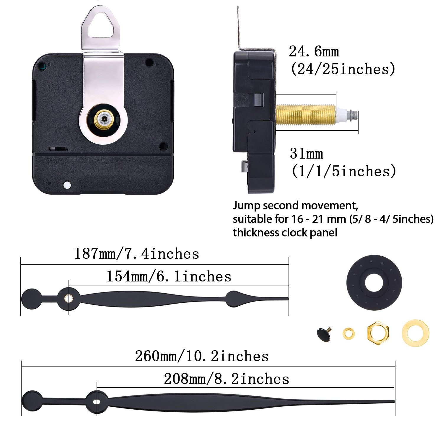 High Torque Quartz Clock Movement Replacement 31 mm (1-1/5 inches), Black gallery