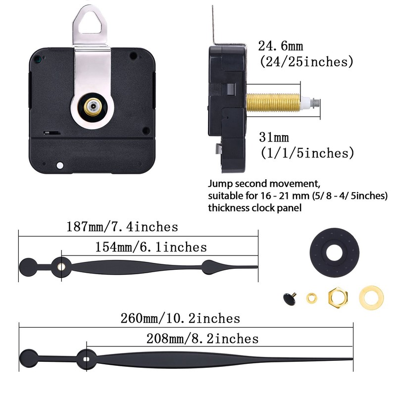 High Torque Quartz Clock Movement Replacement 31 mm (1-1/5 inches), Black gallery