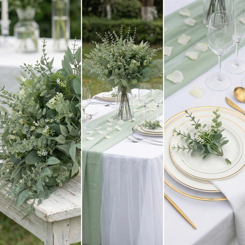 130 Pcs Artificial Mixed EucalyptusStems Bulk, 5 Kinds of Faux GreeneryEucaly... gallery