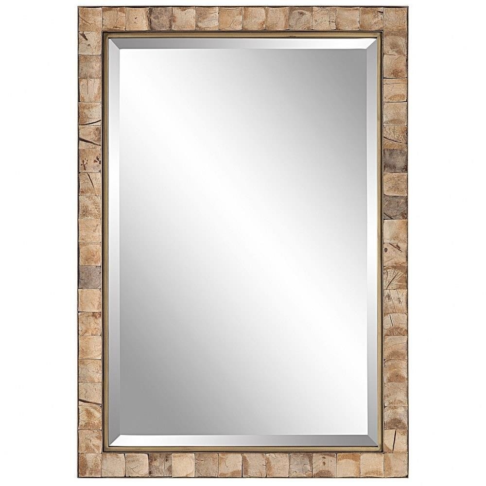 Farmhouse Rectangular Wall Mirror in Dark Gold Finish with Concaved Coconut gallery