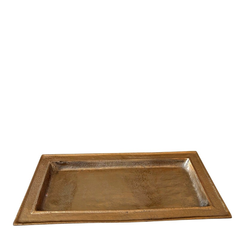 XL Rectangular Antique Brass Hammered Metal Tray 24x12 Made in India NEW gallery