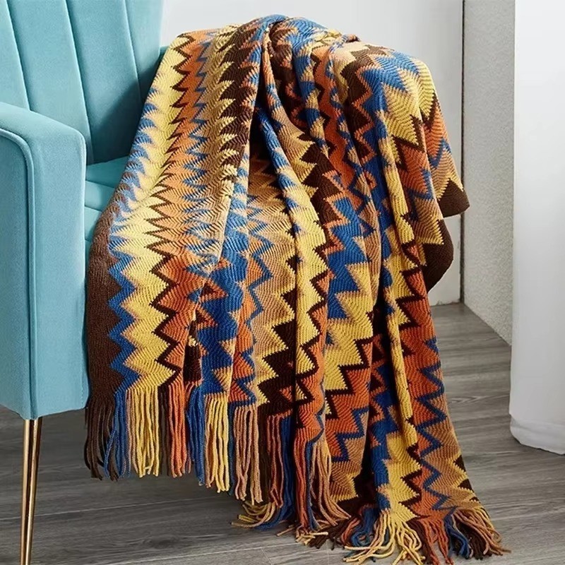 Boho Aztec Throw Blanket Geometric Knit Sofa Cover 130x230cm/51x90" Tribal Rug gallery