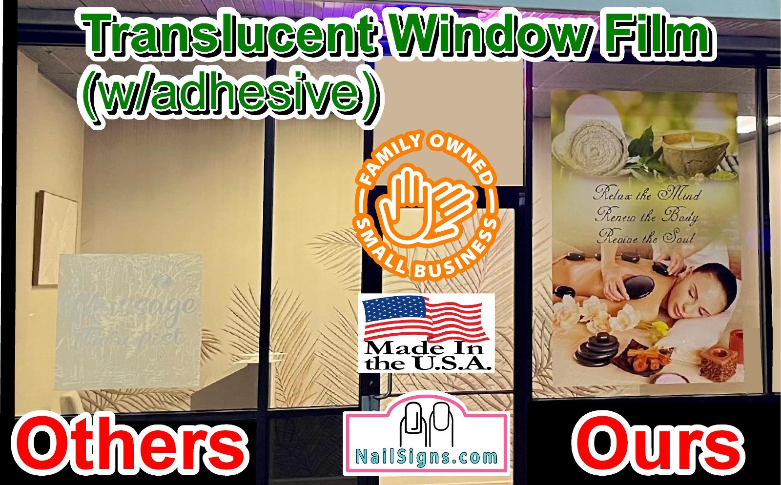 Salon 62 Window Decal Inside/Outside Adhesive Translucent Vinyl Nails Vertical gallery