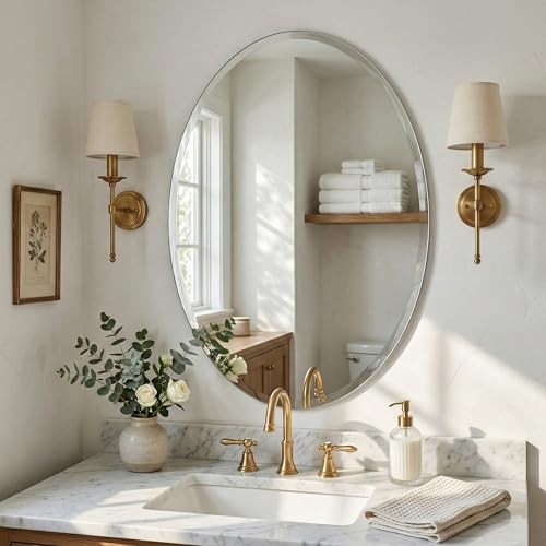 24x36 Inch Frameless Bathroom Mirror with Solid Backing, Large 36"L x 24"W Oval gallery