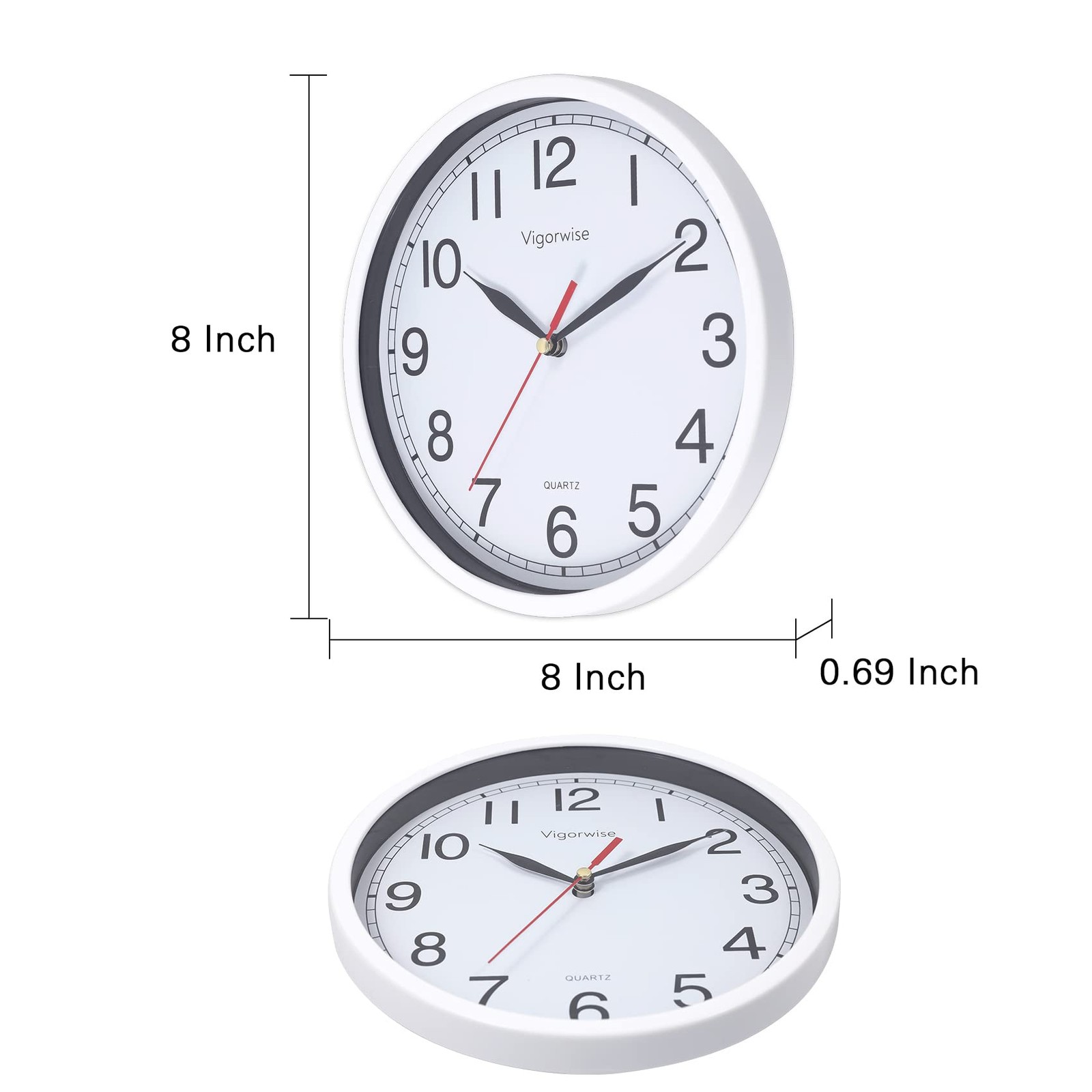 Vigorwise Wall Clock, 8 Inch Silent Sweep 8 inch, White No Temperature gallery