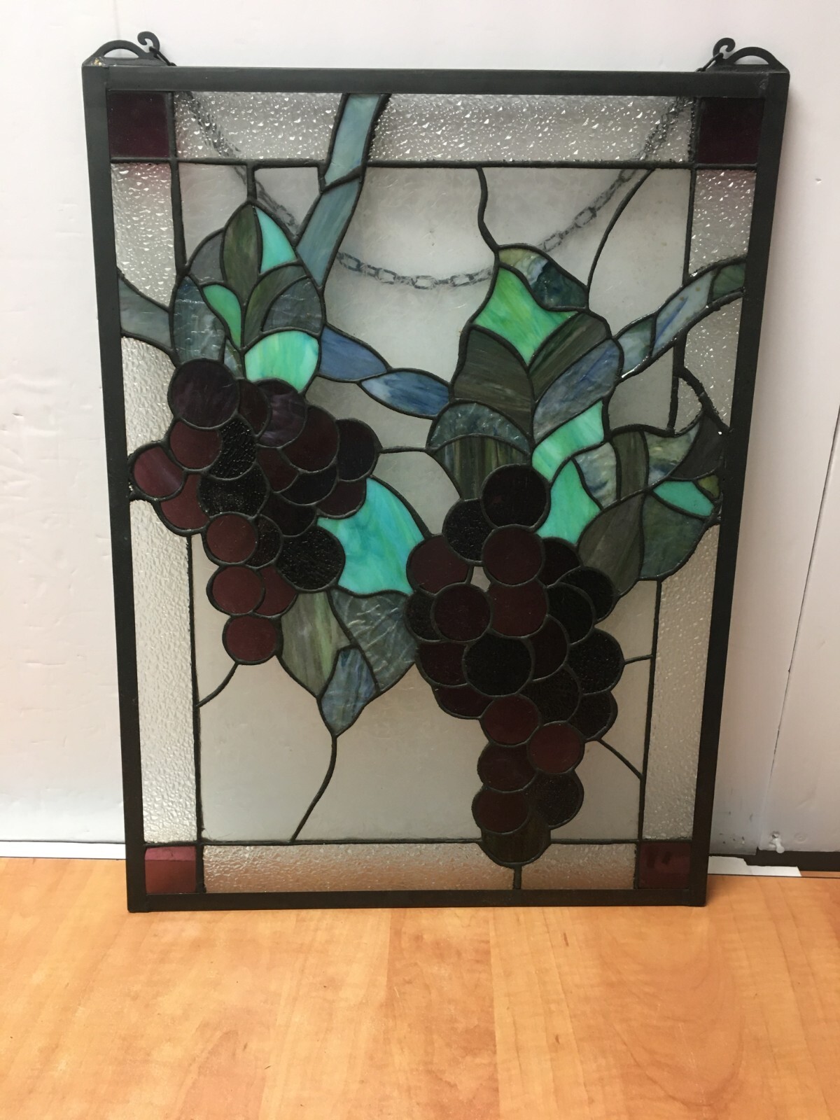 Stained Glass Hanging Grape Leaf Window Panel Suncatcher Rectangular 24" x 18" gallery
