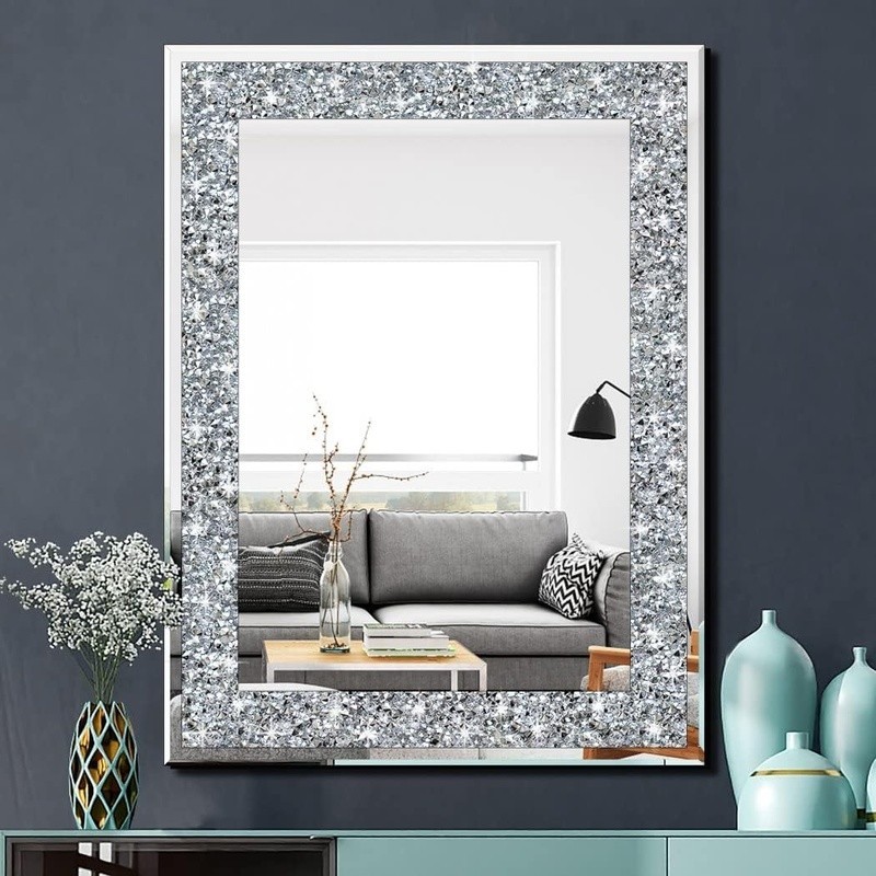 Frameless Glam Rectangular Mirror W/ Crystal Bling Decorative Accent Wall New gallery