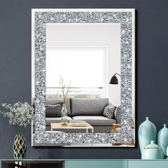 Frameless Glam Rectangular Mirror W/ Crystal Bling Decorative Accent Wall New