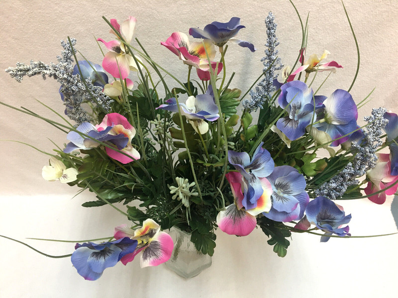 Artificial Flowers Spring Mix Pink White Blue Stems Leaves Lot of 2 Bunches gallery