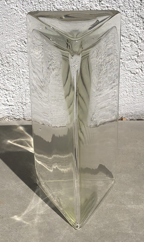 Triangular Thick Clear Glass Table Flower Vase 12x4.5 In Yellow Tone Decoration gallery