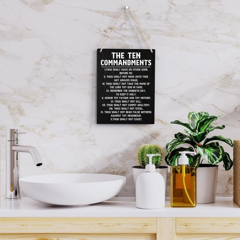 Rustic Ten Commandments Wall Art - Inspirational Bible Verses 10x8 Inches gallery
