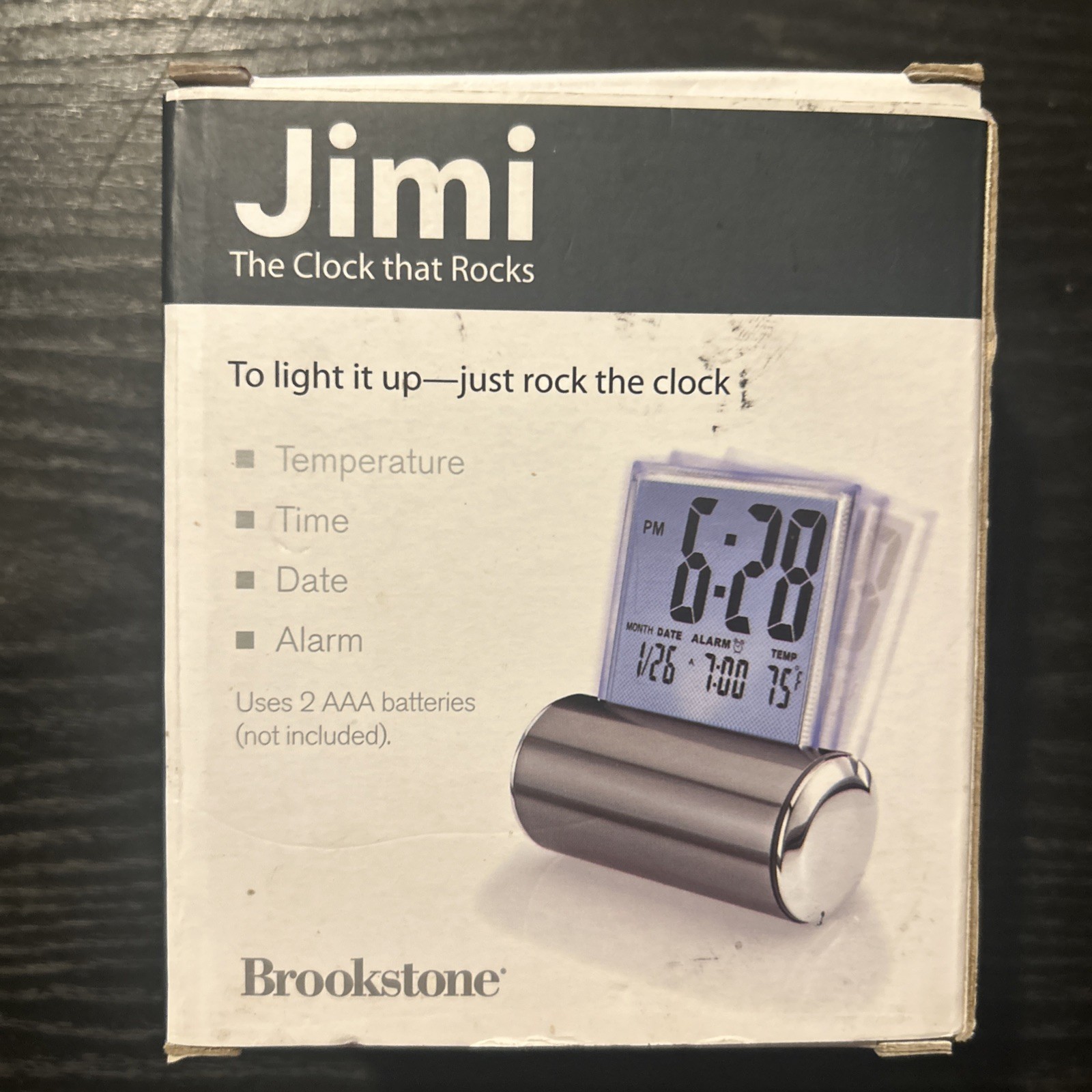 Jimi The Clock That Rocks by Brookstone NEW Temperature Time Date Alarm gallery