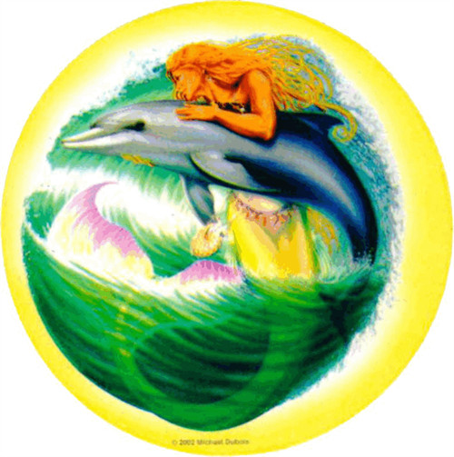 Mermaid & Dolphin - Mike Dubois - Round Sticker - 2 1/2" Round gallery