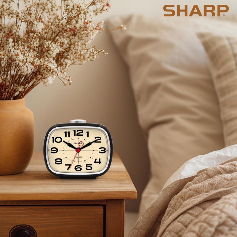 Sharp Alarm Clock Retro Analog Simple Battery Powered Clock Black gallery