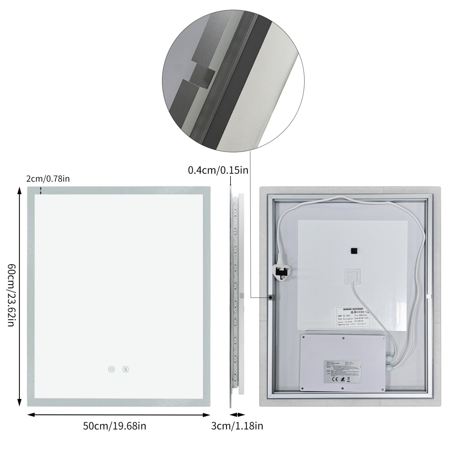23/28/32'' Rectangular LED Bathroom Wall Mirror Dimmable 3-Color Lighted Vanity gallery