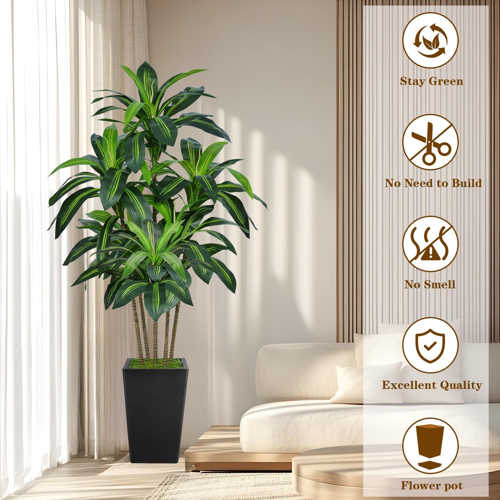 6FT Artificial Dracaena Tree, Fake Tree Indoor with Black Tall Planter,Tall A... gallery