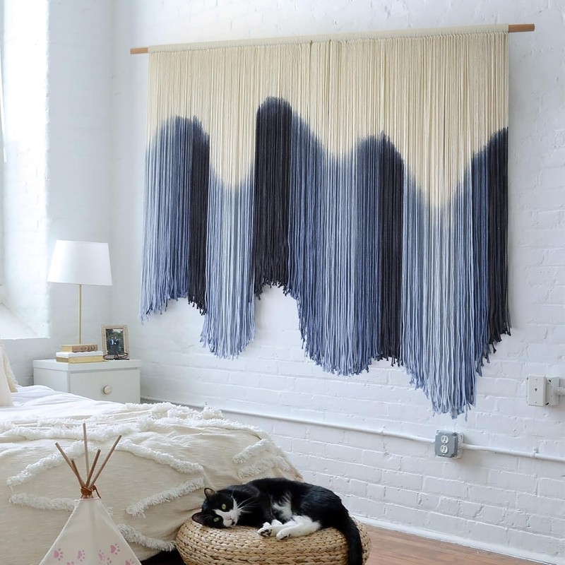 New Large Blue Macrame Wall Hanging Boho Tapestry 57x39 gallery