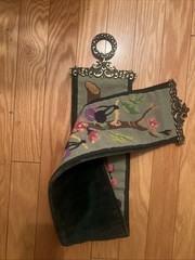 Vtg Victorian Long Bell Pull Brown Green Floral Needlepoint Wall Hanging 49×7,5”