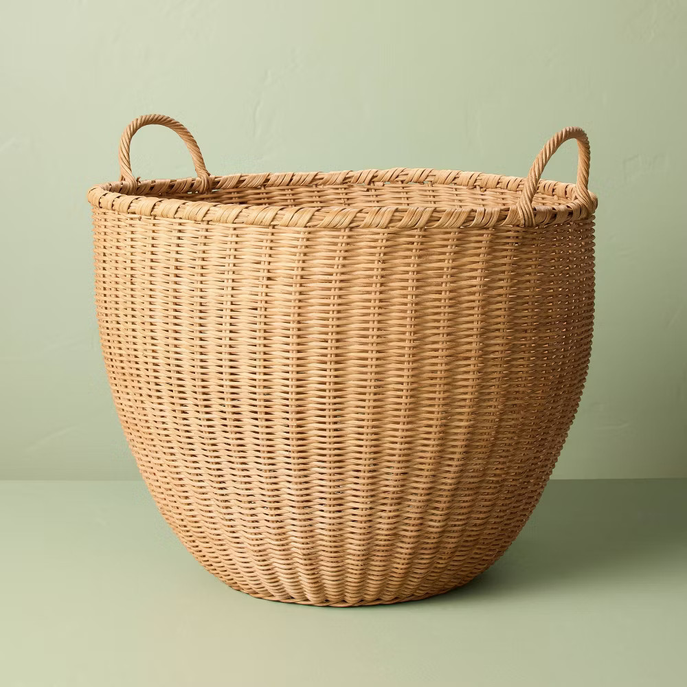 Large Round Woven Rattan Storage Basket with Handles - Hearth & Hand gallery