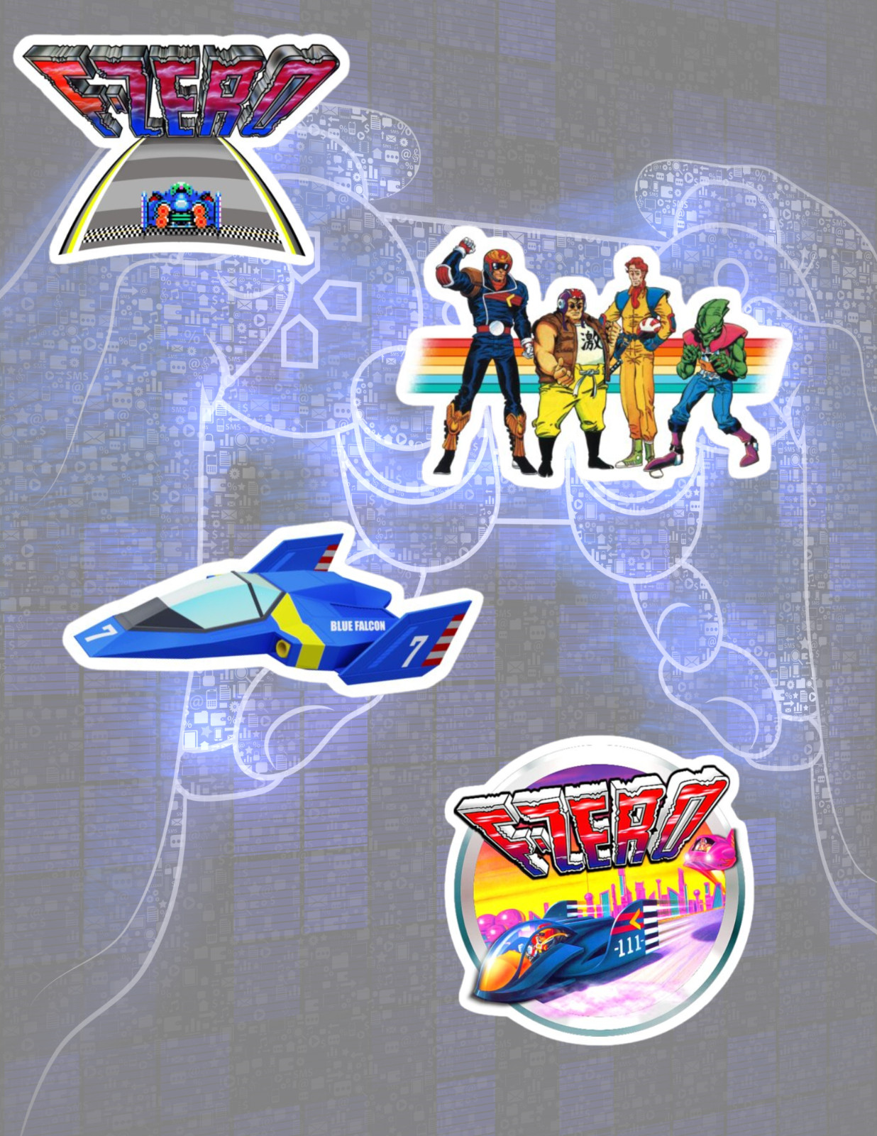 F Zero Retro Video Games 4pc Sticker Pack gallery