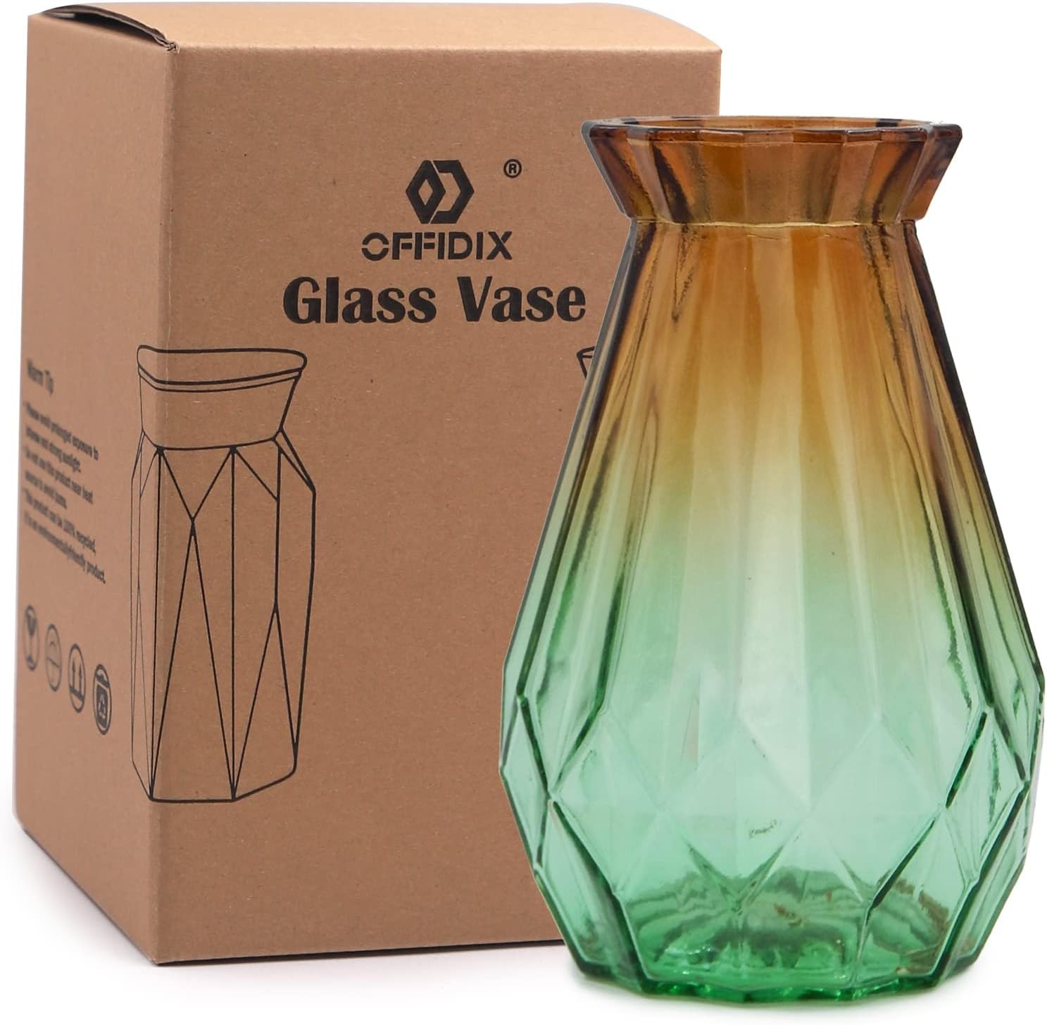 Glass Vase Gradient Multicolor with Geometric Faceted Design Floral Vase forHome gallery