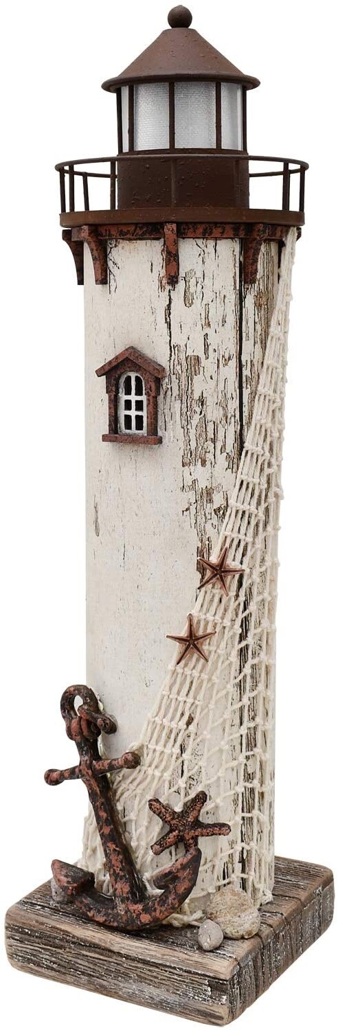 Rustic Wooden LED Lighthouse Statue Decor Nautical Ocean Sea Beach Themed... gallery