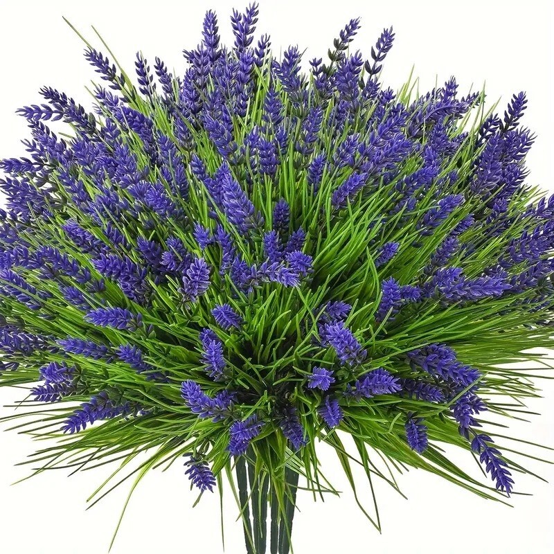 Purple Lavender and Grass Artificial Flowers, Pretty Color, 10 Bunches