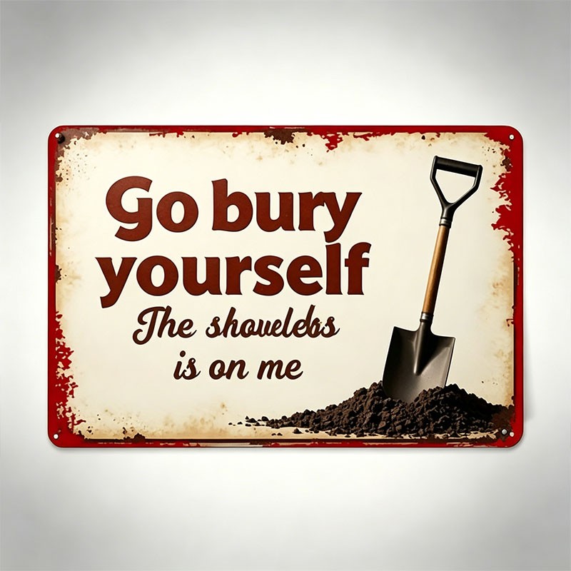 Retro Distressed Go Bury Yourself Quote Metal Sign Funny Garage Decor Gift gallery