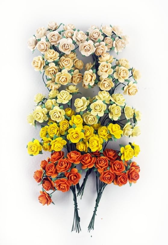 100 pcs Tiny Artificial Roses Mixed Orange Yellow Shade Five Color Mulberry P... gallery