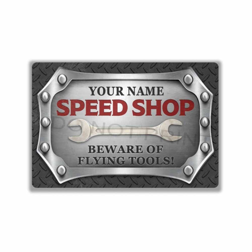 Personalized Gray Diamond Plate Speed Shop sign METAL SIGN or DECAL gallery