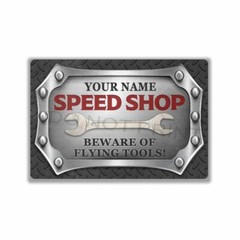 Personalized Gray Diamond Plate Speed Shop sign METAL SIGN or DECAL