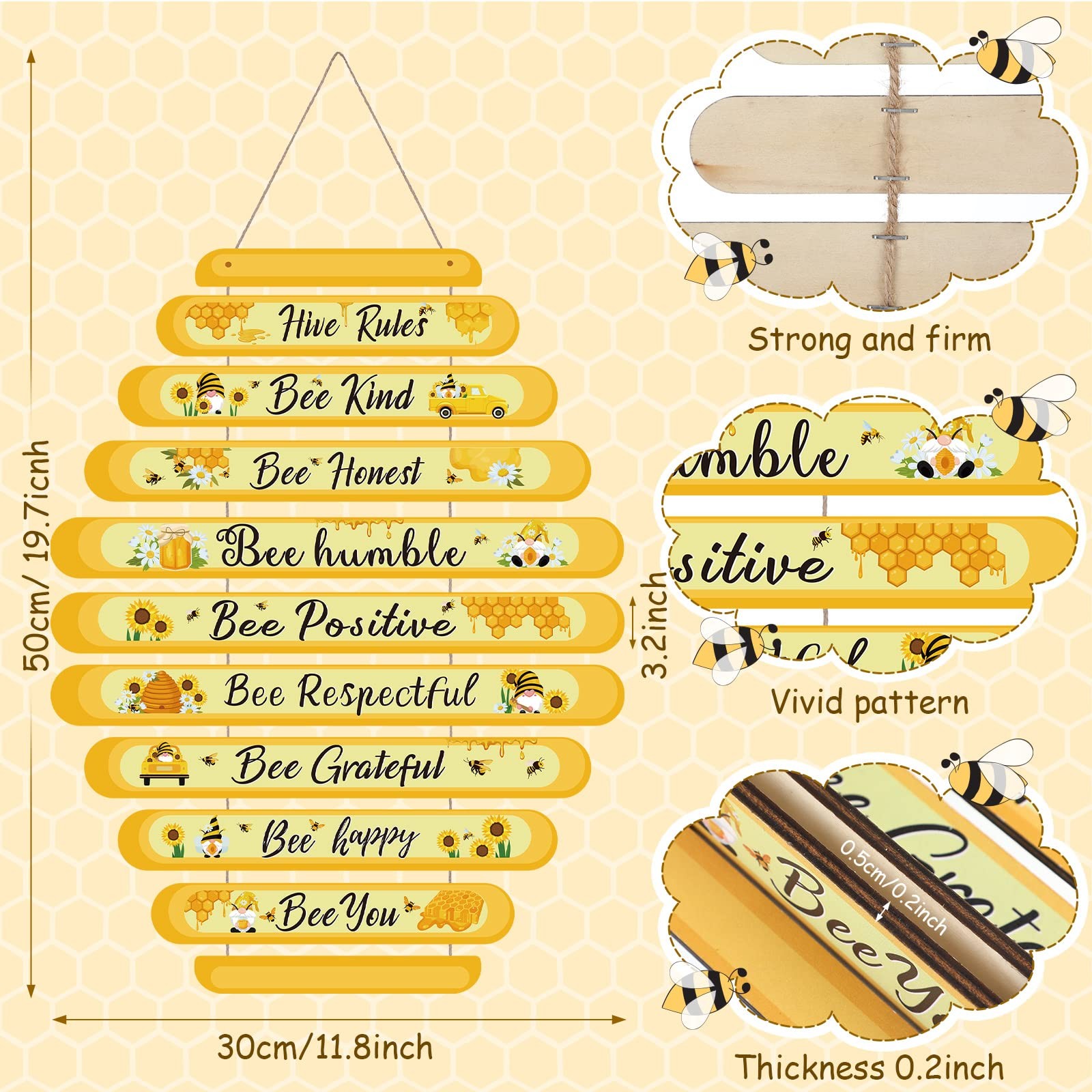Jetec Bee Hive Rules Sign Wooden Classroom Wall Decor Large, Yellow gallery