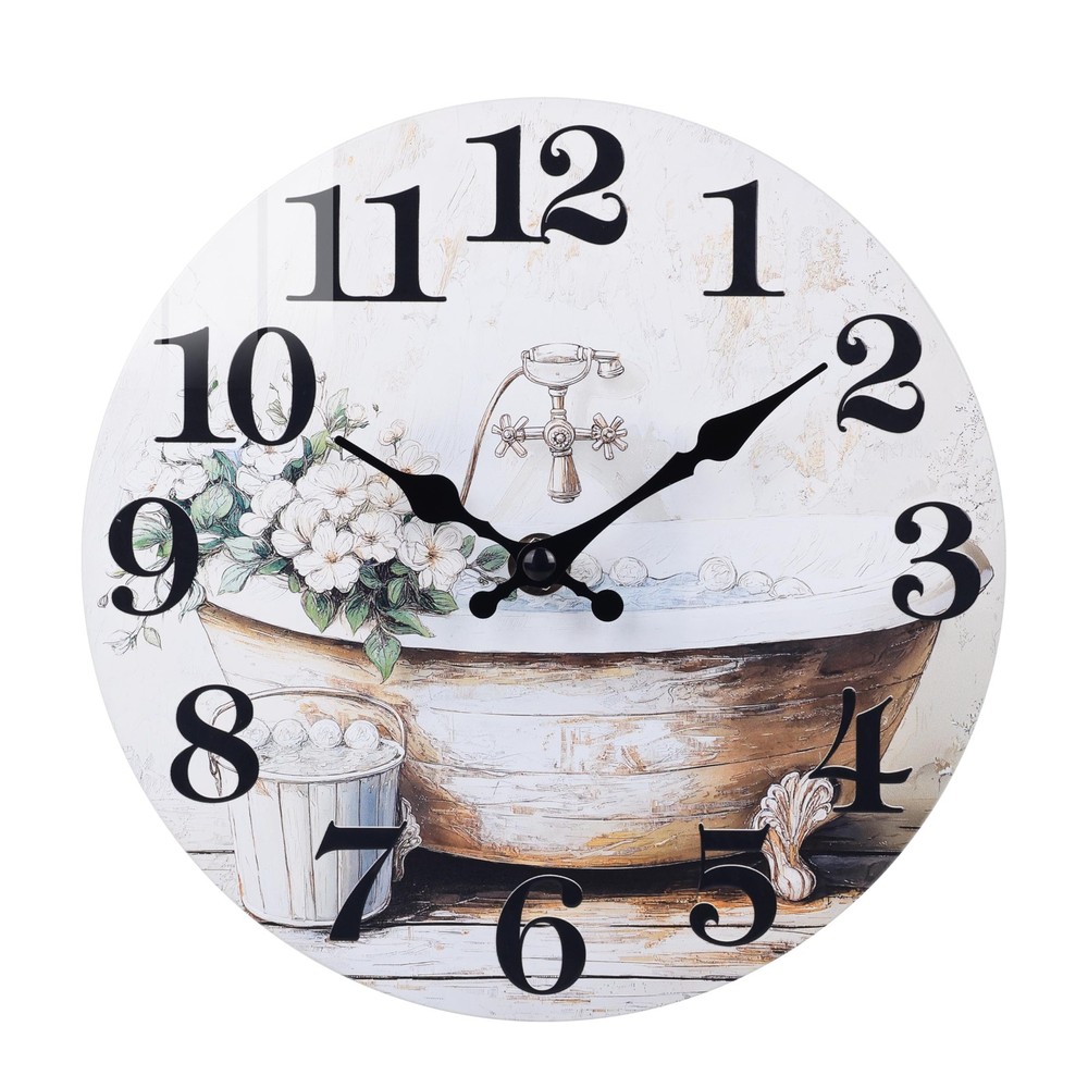 Bathroom Wall Clock Rustic Style Waterproof Glass Wall Clocks for Bathroom, S...