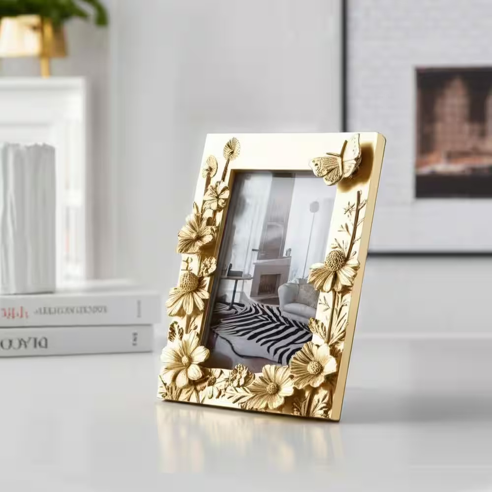 4 In. X 6 In. Gold Resin Spring Time Photo Frame with Butterfly Accent gallery