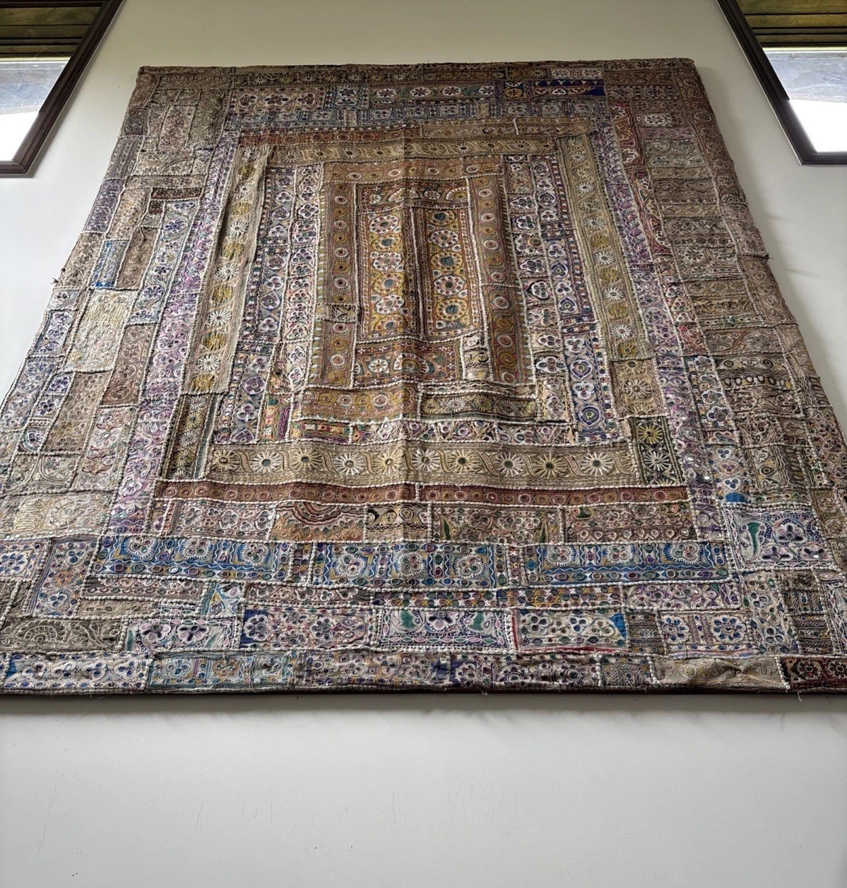 Large 6.5x9’ Antique INDIAN PATCHWORK TAPESTRY Embroidered WALL HANG KATCHI Rug gallery