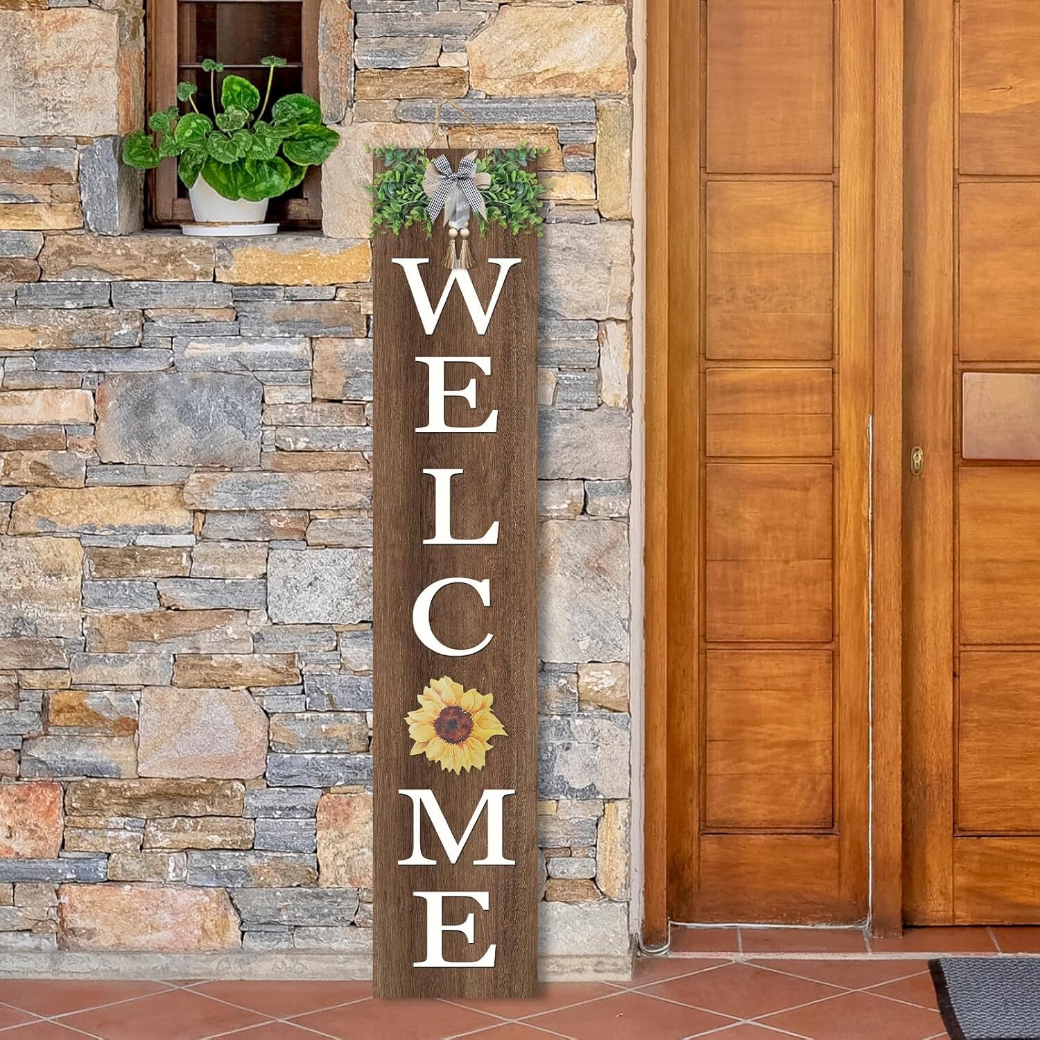 Interchangeable Welcome Sign for Front Porch Standing 47"X8" Outdoor Large Wood gallery