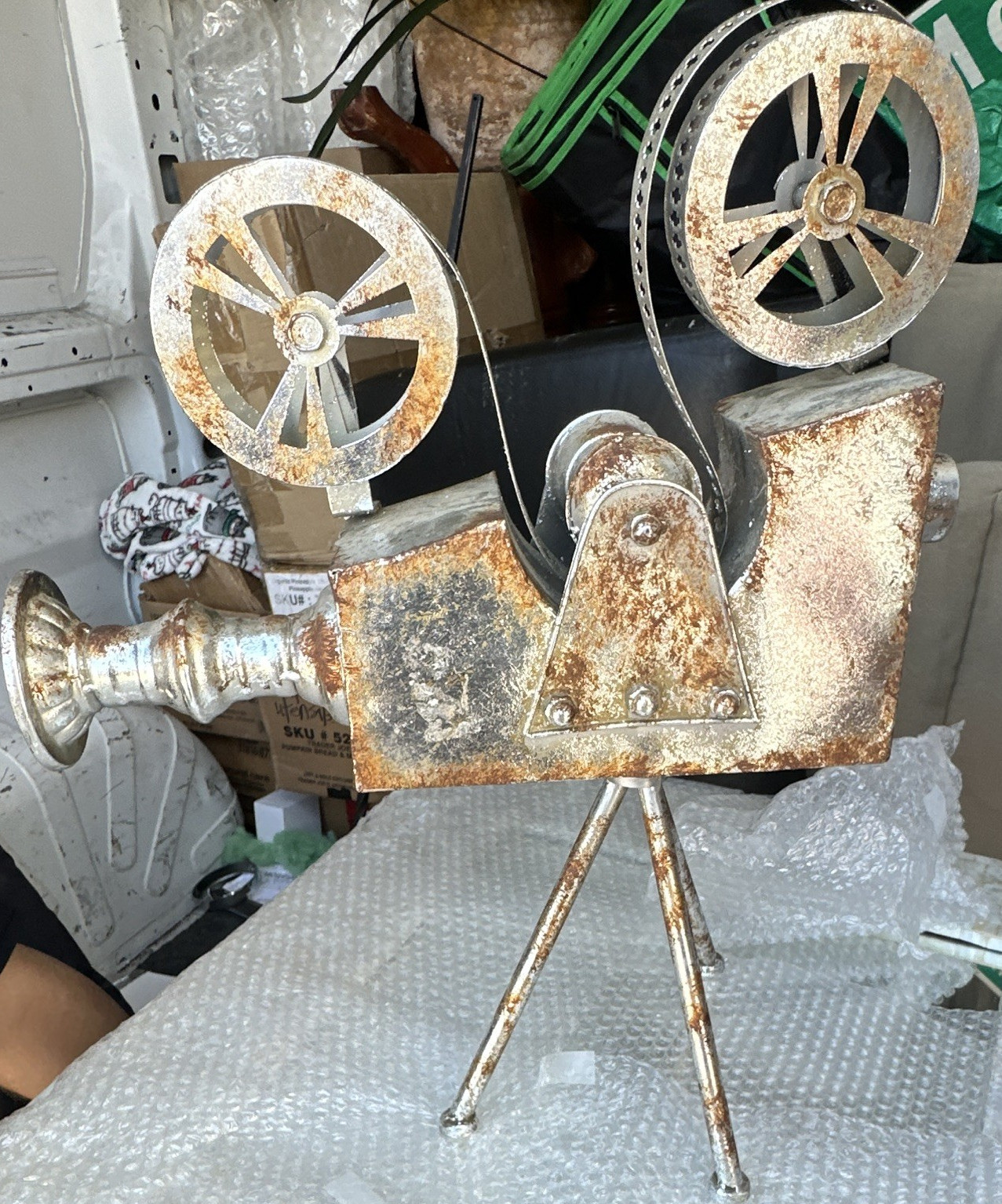 Rustic Metal Freestanding Movie Camera Sculpture Decor, Silver/Brown gallery