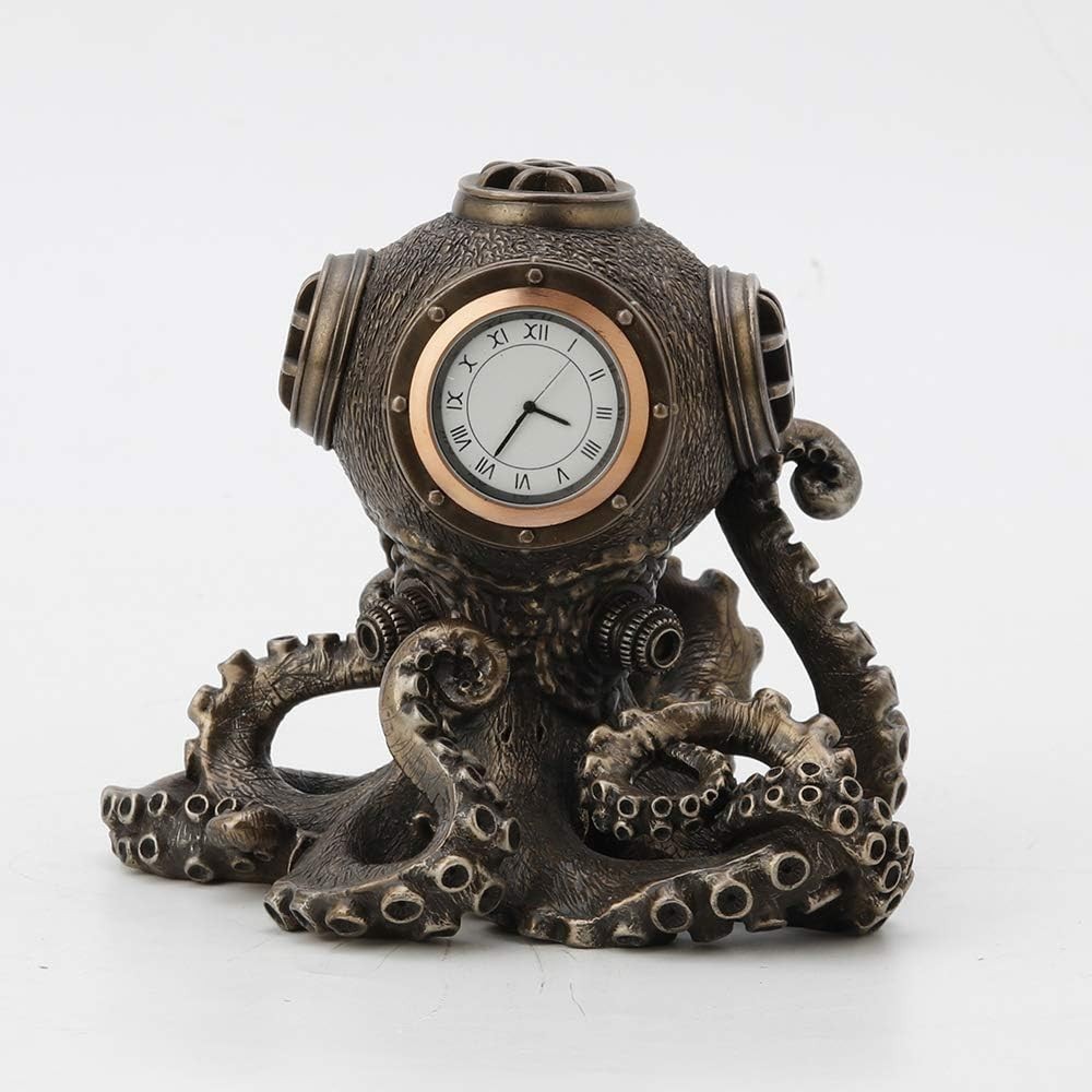 Nautical Steampunk Octopus Desk Mantle Clock Diving Helmet Statue Bronze Color gallery